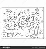 Colorear Sneeuwpop Kleurplaat Pagina Samen Kinderen Meisje Jongen Kleurboek Voor Munecos Stockillustratie sketch template