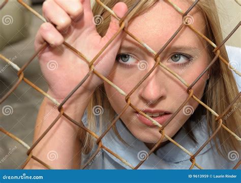 woman  fence stock image image  model attractive