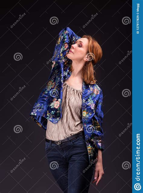 beautiful adult woman posing at black background stock image image of