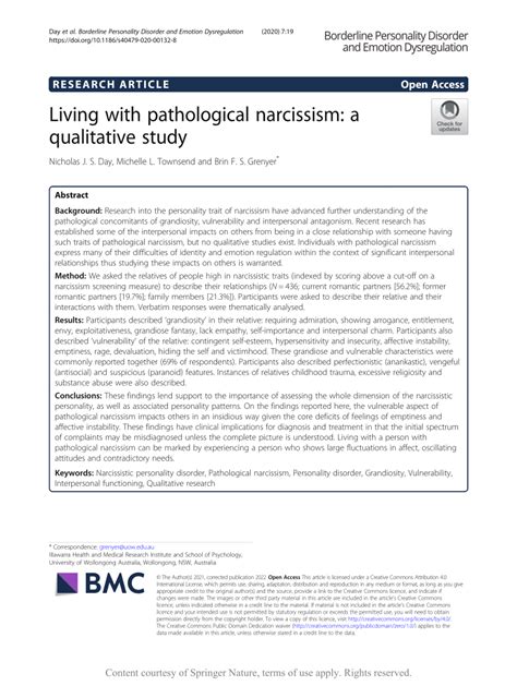 living  pathological narcissism  qualitative study