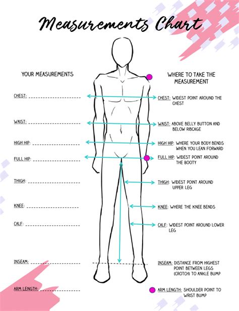 printable male body measurements chart