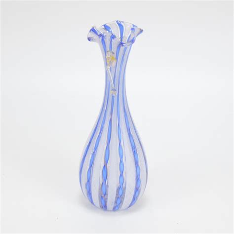 Murano Art Blown Glass Vase White Stripe Italian For Sale At 1stdibs
