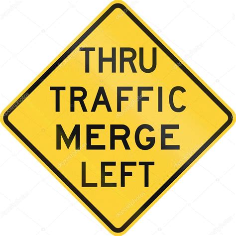 united states mutcd road sign  traffic merge left stock photo