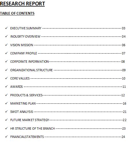 research report table  contents template  report templates