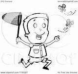 Boy Butterflies Chasing Energetic Clipart Cartoon Thoman Cory Outlined Coloring Vector 2021 sketch template