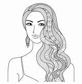 Sexy Zentangle Coloring Adult Woman Hair Book Illustration Drawing Style sketch template