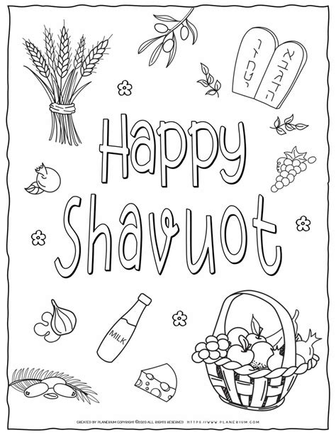 shavuot coloring page happy shavuot  english planerium