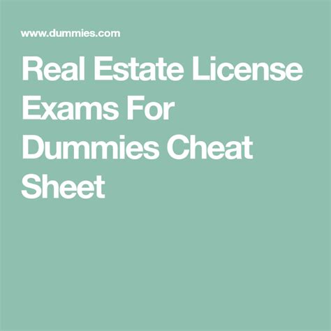Real Estate License Exams For Dummies Cheat Sheet Real Estate License