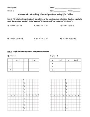 graphing linear equations    tables answer key fill