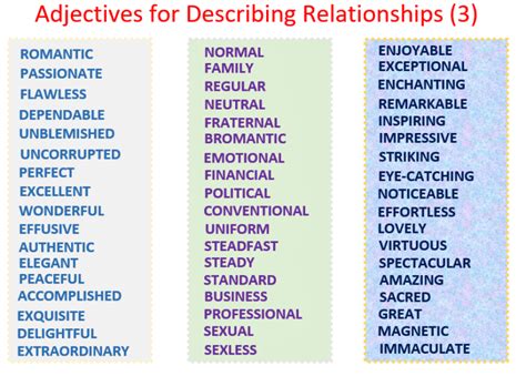 vocabulary for describing relationships adjectives