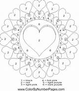 Color Coloring Valentines Pages Numbers Number Valentine Printables Kids Printable Adult Paint Hearts Adults Math Sheets Disney Print Christmas Winter sketch template