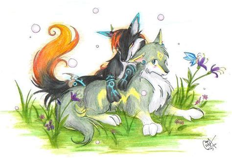 anime wolf link and midna —
