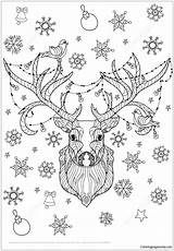 Pages Christmas Deer Garland Bulbs Light Coloring Zentangle Color sketch template