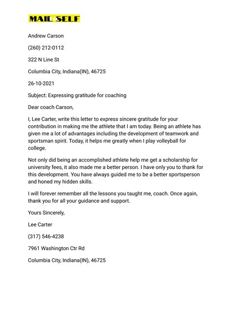 letter  coach  athlete   templates examples