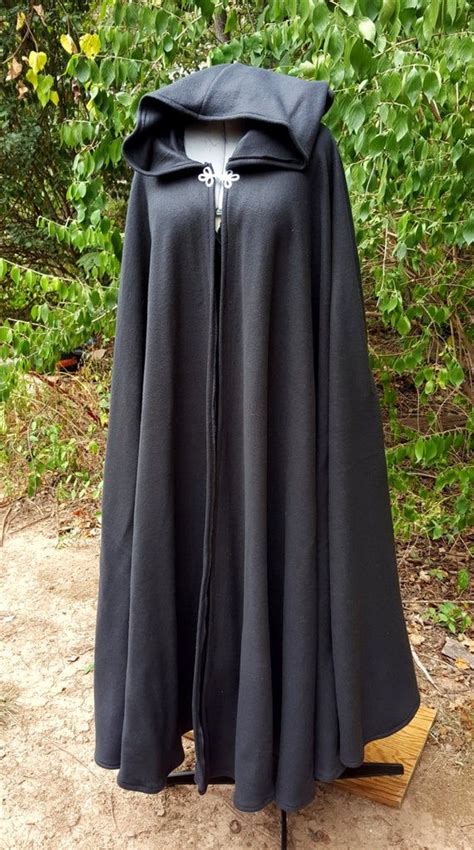 black long cloak full circle fleece medieval renaissance hooded black cloak costume cape