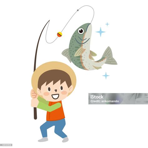 ilustrasi memancing anak lakilaki ilustrasi stok  gambar
