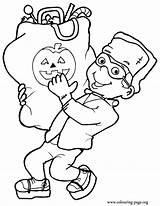 Coloring Halloween Frankenstein Boy Pages Little Kids Printable Candy sketch template