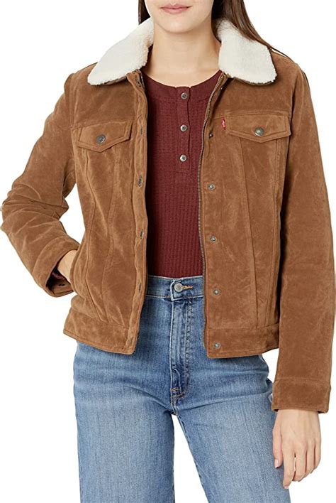 levis classic sherpa lined faux leather trucker jacket  amazon womens coats shop