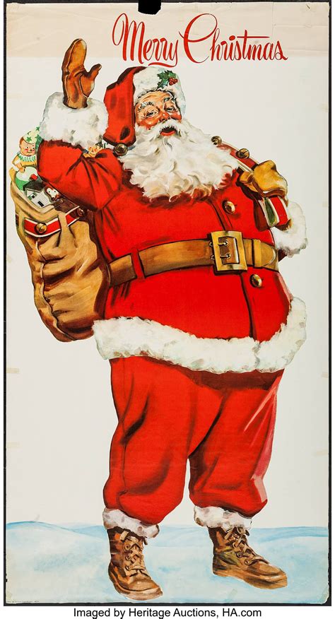 santa claus 1950s holiday poster 29 5 x 55 fantasy lot