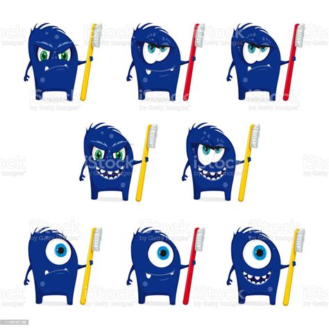 ilustración de monstruo de dibujos animados azul con cepillo mascota