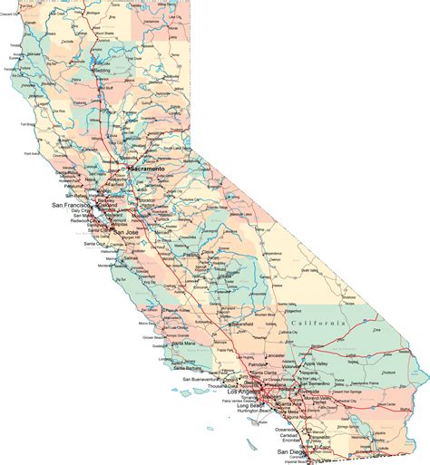large detailed administrative  road map  california california large administrative