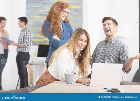 happy business people working  stock image image  device