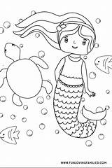 Colouring Funlovingfamilies Mermaids Drawing Loving sketch template