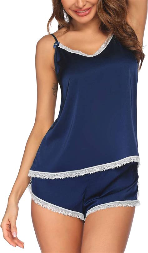 Ekouaer Womens Pajama Sets Sexy Lingerie Satin Sleepwear Cami Shorts