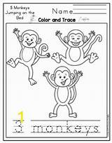 Bed Jumping Monkeys Little Coloring Pages Five Printable Divyajanani sketch template