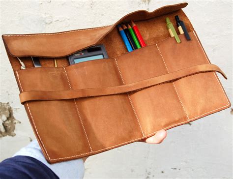 mbgleather personalized leather pencil case wrap gadget flow