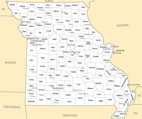 large administrative map  missouri state missouri state large