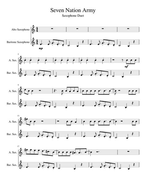 Seven Nation Army Saxophone Duet V2 Sheet Music For Alto Saxophone