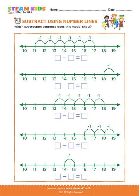 subtract  number lines subtraction worksheet  grade  steam