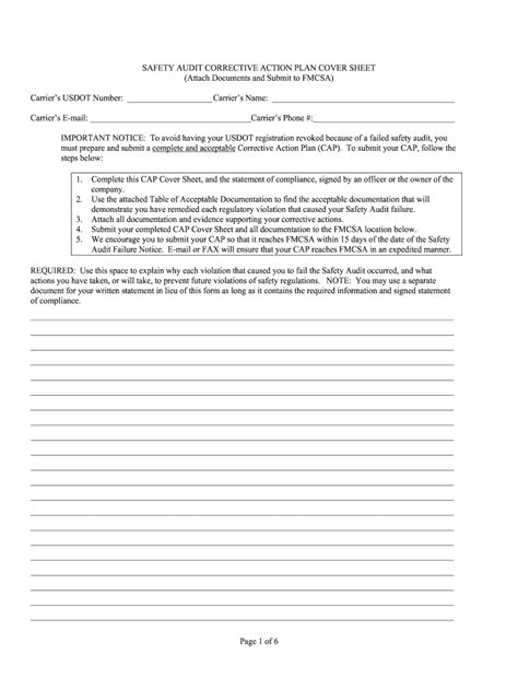 fmcsa corrective action plan template fill  printable