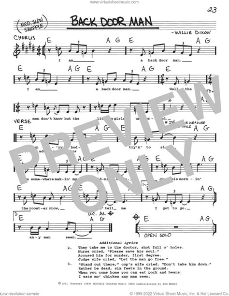 back door man sheet music real book with lyrics pdf
