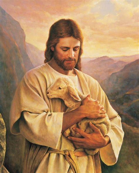 jesus christ holding baby lamb    fine art christian reprint art