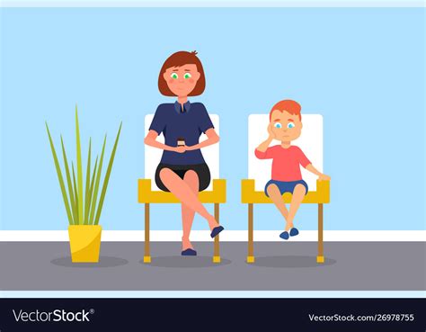 Mother And Son In Waiting Room Royalty Free Vector Image