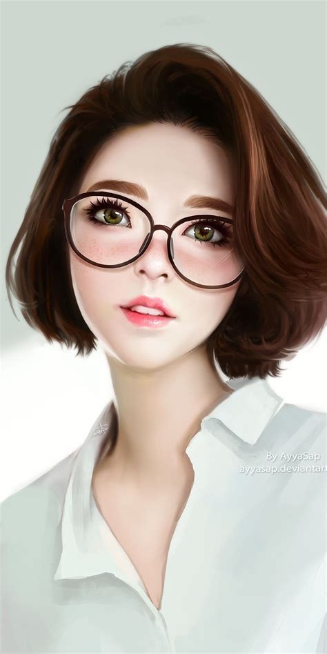 Cute Beautiful Woman Brunette Short Hair Glasses
