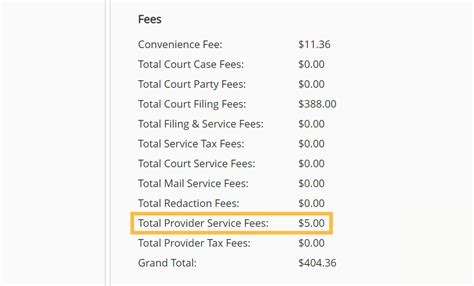 infotrack understanding court filing fees