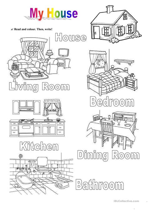 rooms   house worksheet  esl printable worksheets