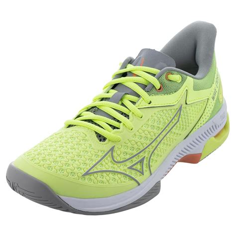 mizuno womens wave exceed   ac tennis shoes neo lime  ultimate gray