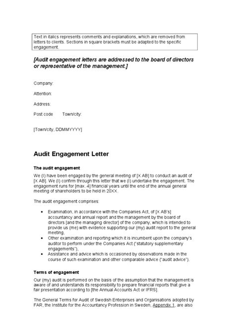 audit engagement letter   audit financial statement