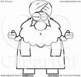 Chubby Sikh Muslim Clueless Careless Shrugging Man Clipart Cartoon Outlined Coloring Vector Thoman Cory Illustration sketch template
