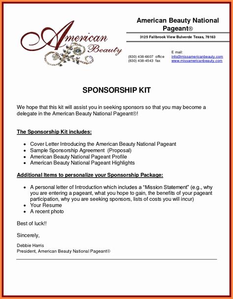 sample sponsorship letter  beauty pageant