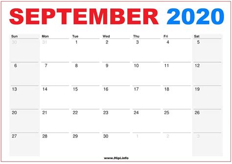 september  calendar printable  hipiinfo calendars printable
