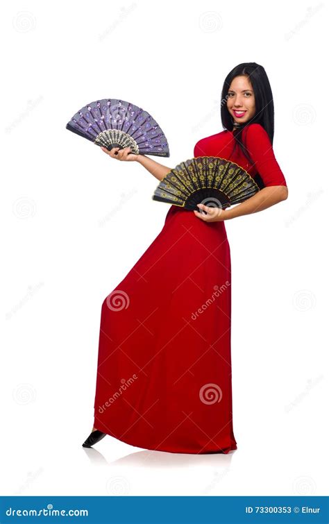 woman  red dress  fan isolated  white stock image image  beauty latin