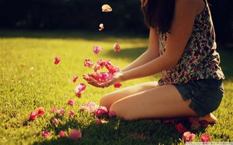 cute girl playing with flowers hd wallpapers