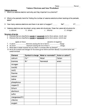 valence electrons  ions worksheet key fill  printable fillable blank pdffiller