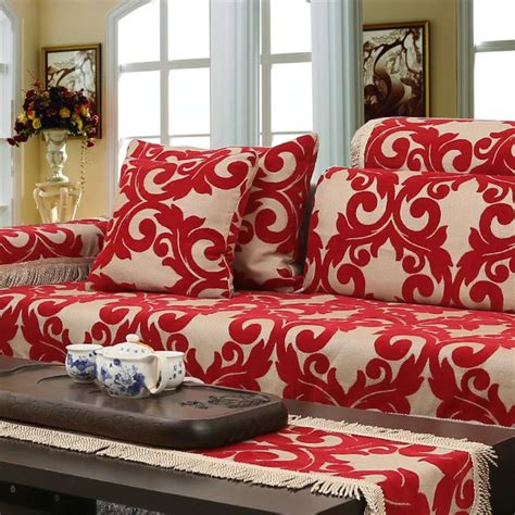 jacquard corner couch cover flocked fabric cover sofa home textile leather sofa covers set red