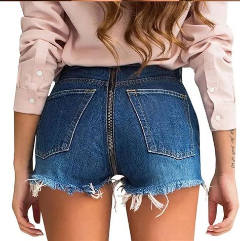 Best Women Jeans Girls Hot Denim Mini Shorts Ripped Mid Waist Back